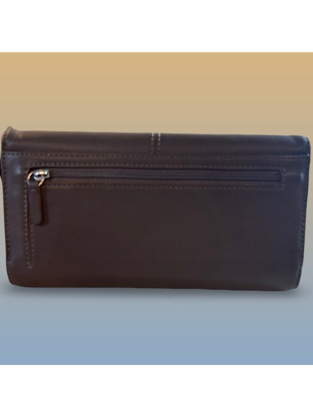 Coach Brown Leather Accordion Wallet With Card Slots ID Window & Zipper Pocket - Picture 6 of 9